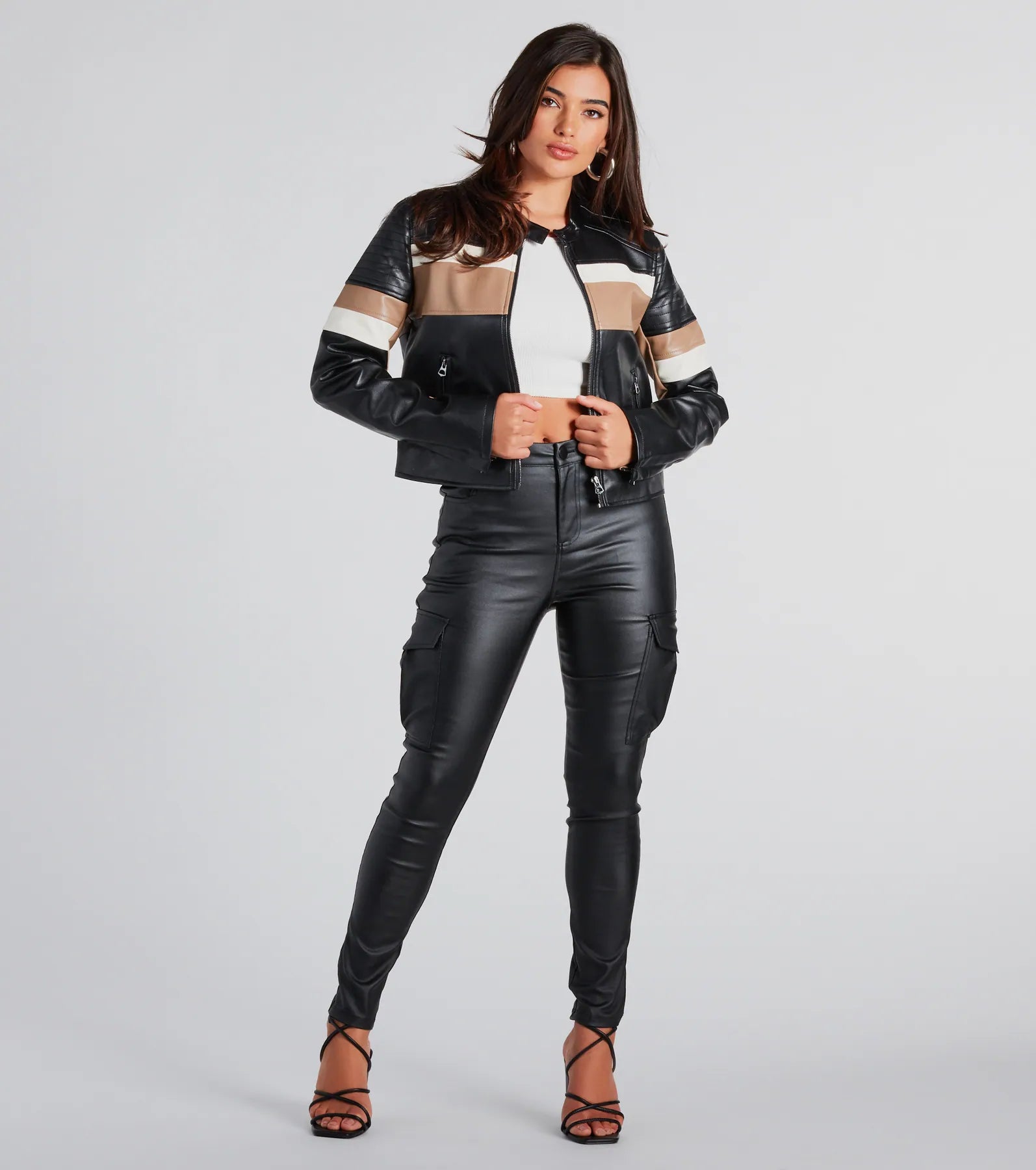 Night Drives Faux Leather Striped Moto Jacket