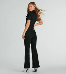 Revamped Retro Belted Flare Denim Jumpsuit