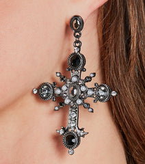 Devoted Style Rhinestone Cross Earrings