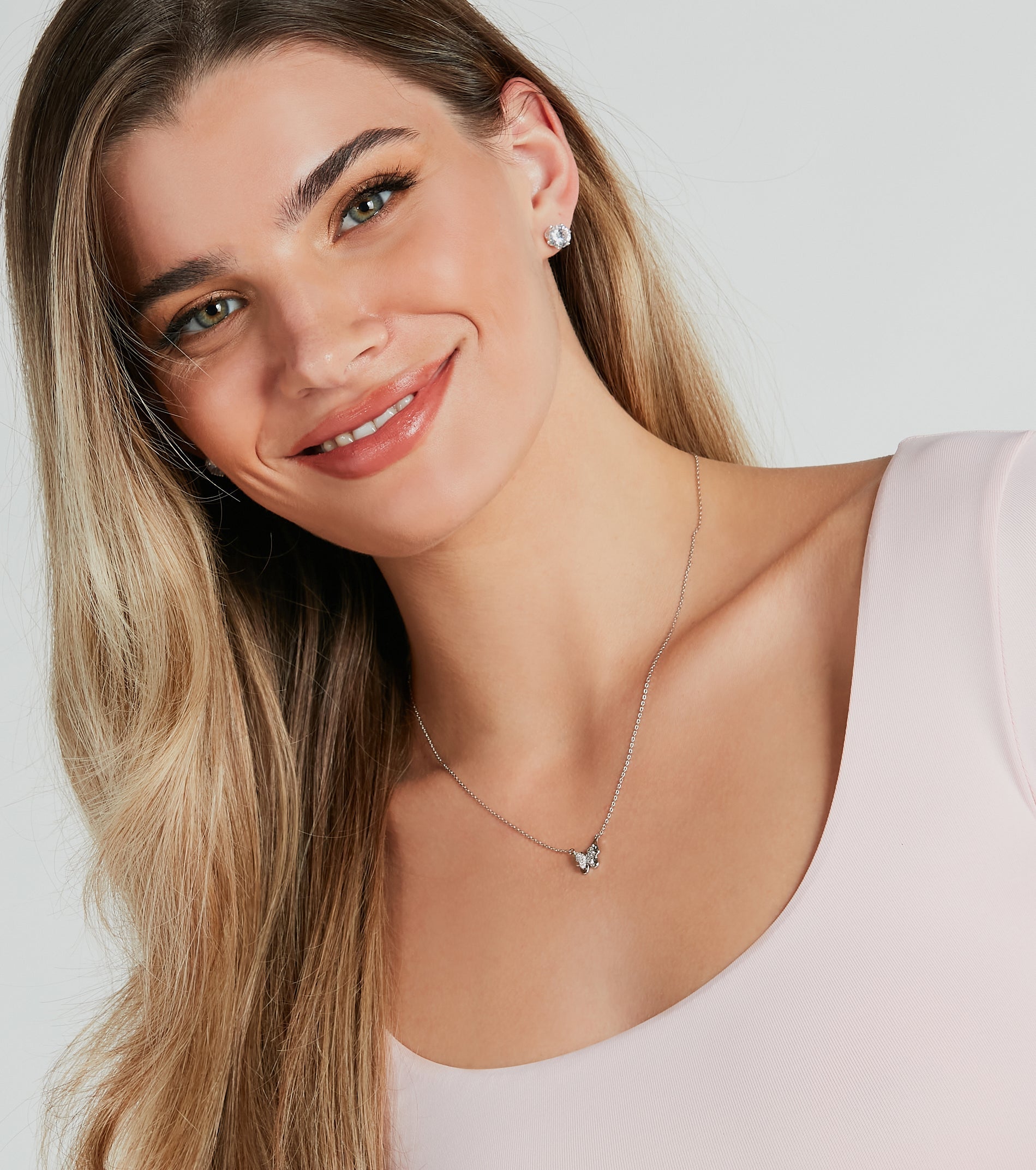 Dainty Deets Rhinestone Butterfly Charm Necklace