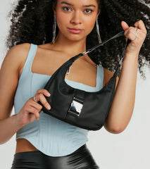 Chic Staple Buckle Strap Nylon Shoulder Bag