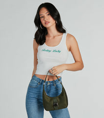 Chic Staple Buckle Strap Nylon Shoulder Bag