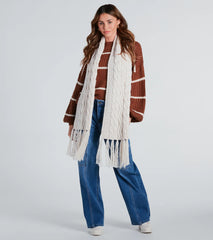 Cozy Cutie Cable Knit Fringe Scarf