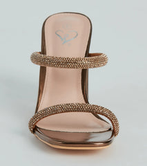 Fine Dime Rhinestone Strap Block Heel Mules