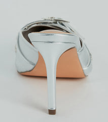 Fabulous Sheen Metallic Strappy Stiletto Mules