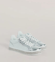 Playful Shimmer Rhinestone Trim Platform Sneakers
