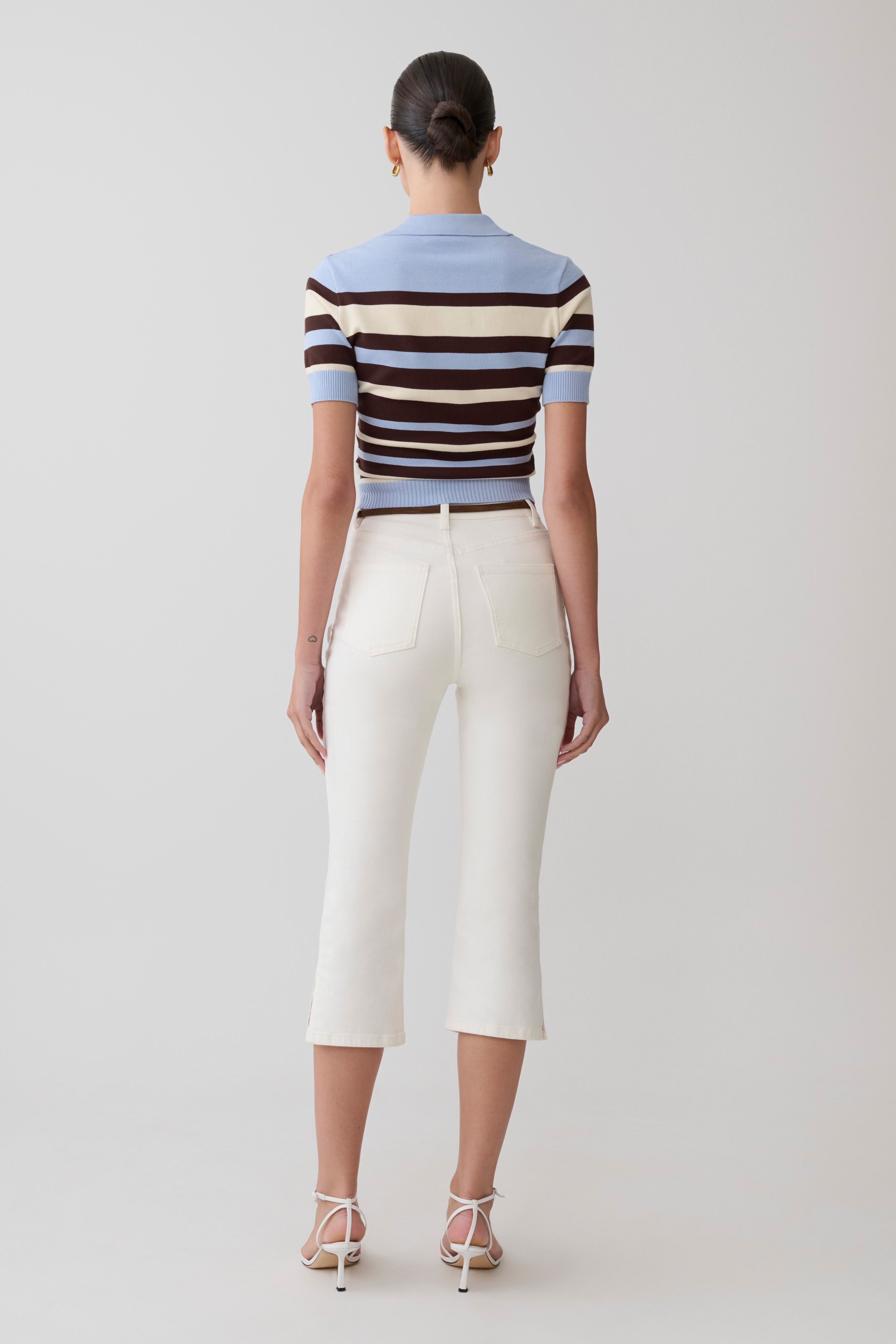 Philly Stripe Knit Button Up Top - Chocolate/Blue