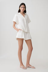 Selena Linen Short Sleeve Shirt - White