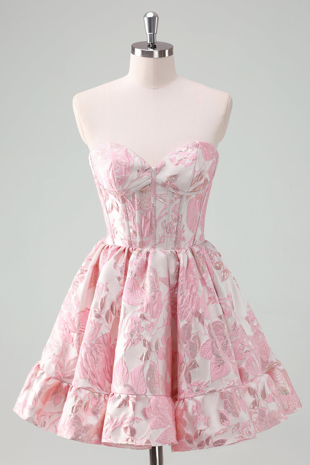 Beauty Blue A Line Pleated Strapless Corset Floral Mini Dress