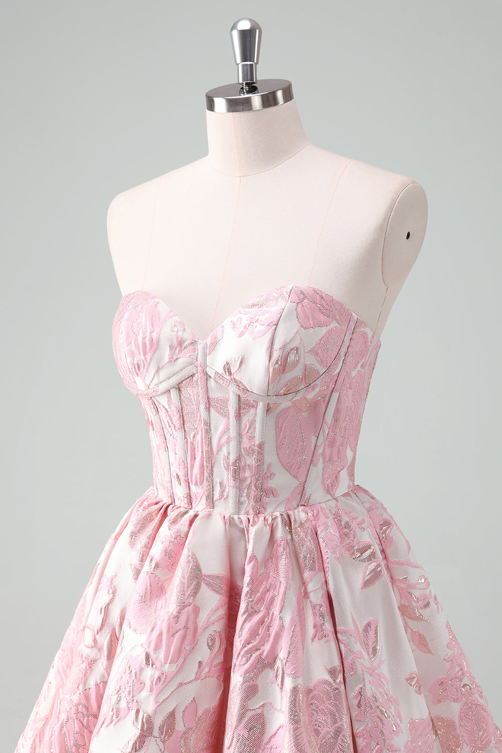 Beauty Blue A Line Pleated Strapless Corset Floral Mini Dress