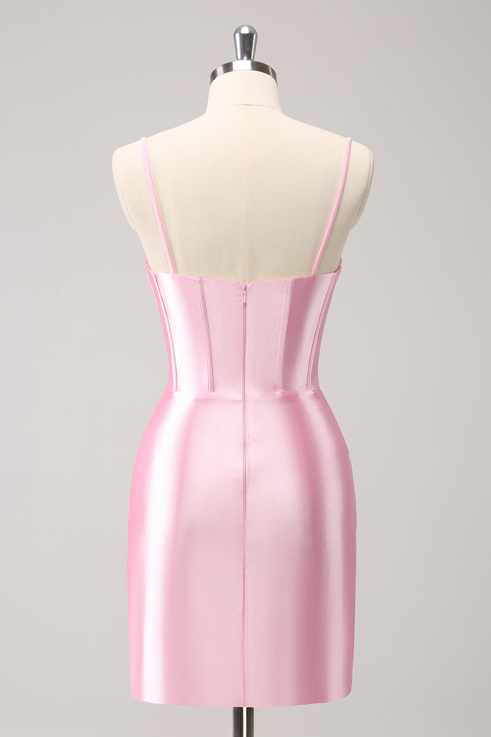 Sparkly Pink Spaghetti Straps Tight Mini Dress with Beading