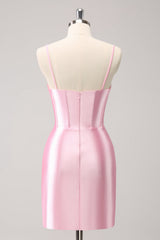 Sparkly Pink Spaghetti Straps Tight Mini Dress with Beading