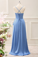 Blue A Line Ruffled Cowl Neck Asymmetrical Dress