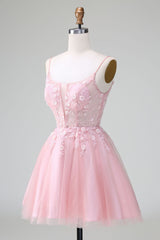 Princess Blush Applique Tulle A Line Mini Dress