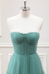Strapless Tulle Eucalyptus A Line Maxi Dress