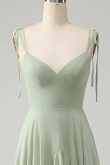 Matcha A-Line Spaghetti Straps Chiffon Maxi Dress with Ruffles