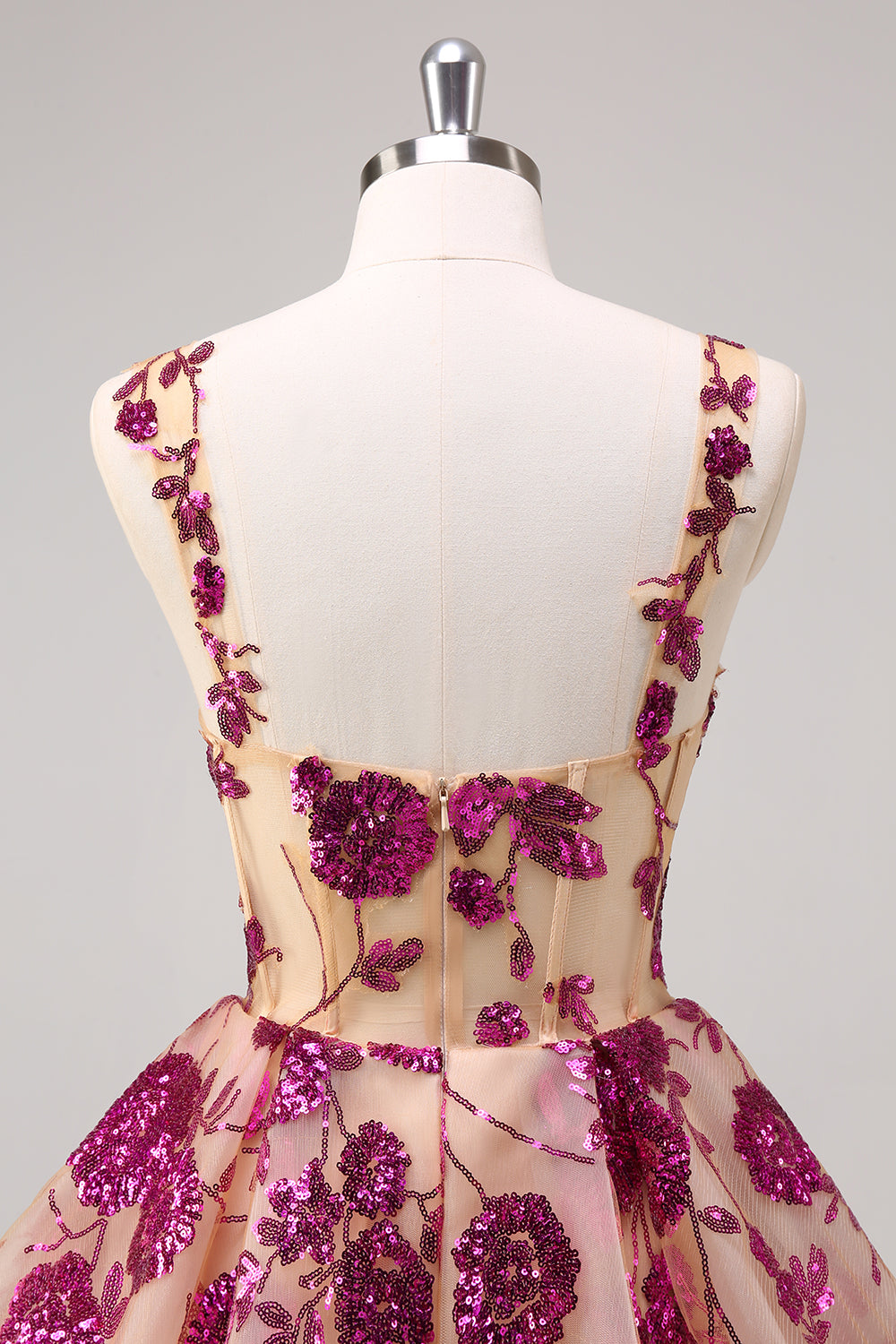 Sparkly White A-Line Floral Corset Mini Dress