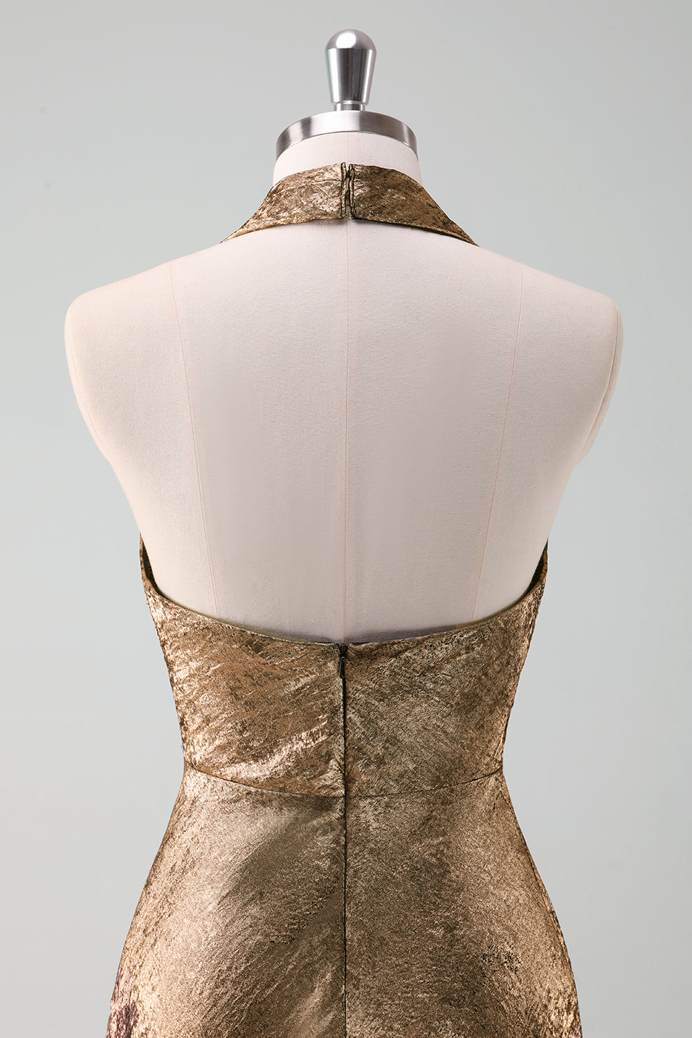 Glitter Golden Halter Sheath Tea Length Dress