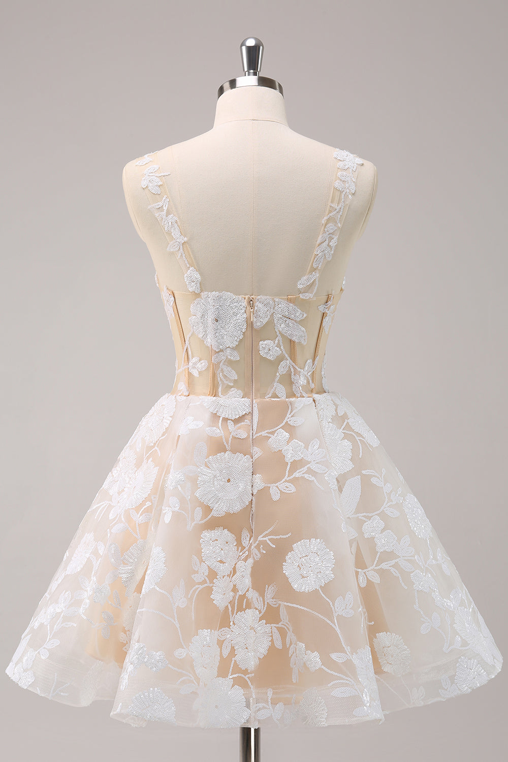 Floral Fuchsia Sequined Corset Homecoming Dress