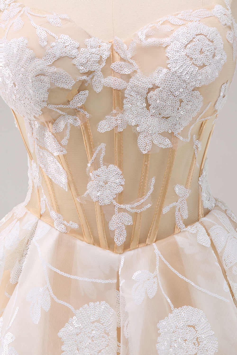 Floral Fuchsia Sequined Corset Homecoming Dress