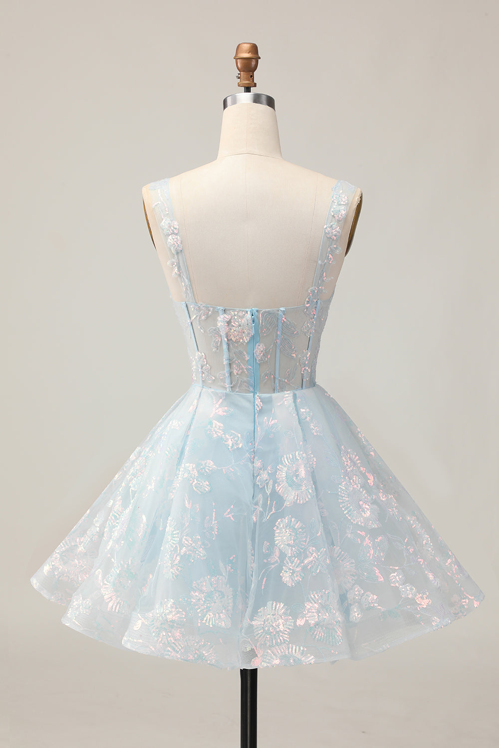 Floral Fuchsia Sequined Corset Homecoming Dress