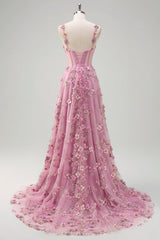 Elegant Taro Appliqued Corset A Line Prom Dress with Slit