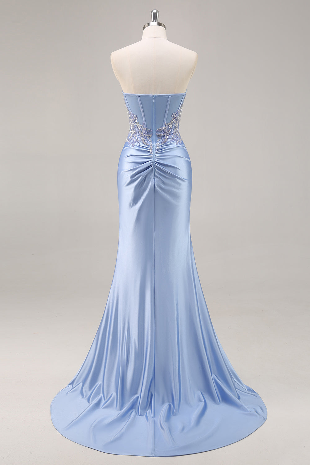 Burgundy Beaded Strapless Mermaid Prom Dress with Slit