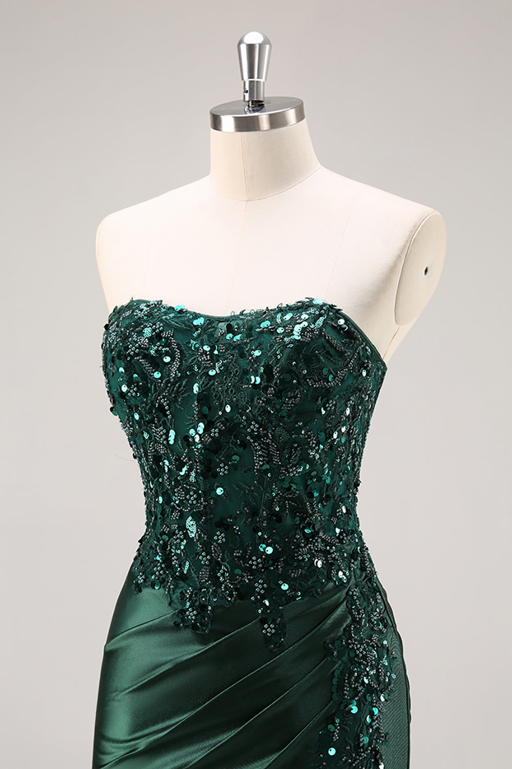 Burgundy Beaded Strapless Mermaid Prom Dress with Slit