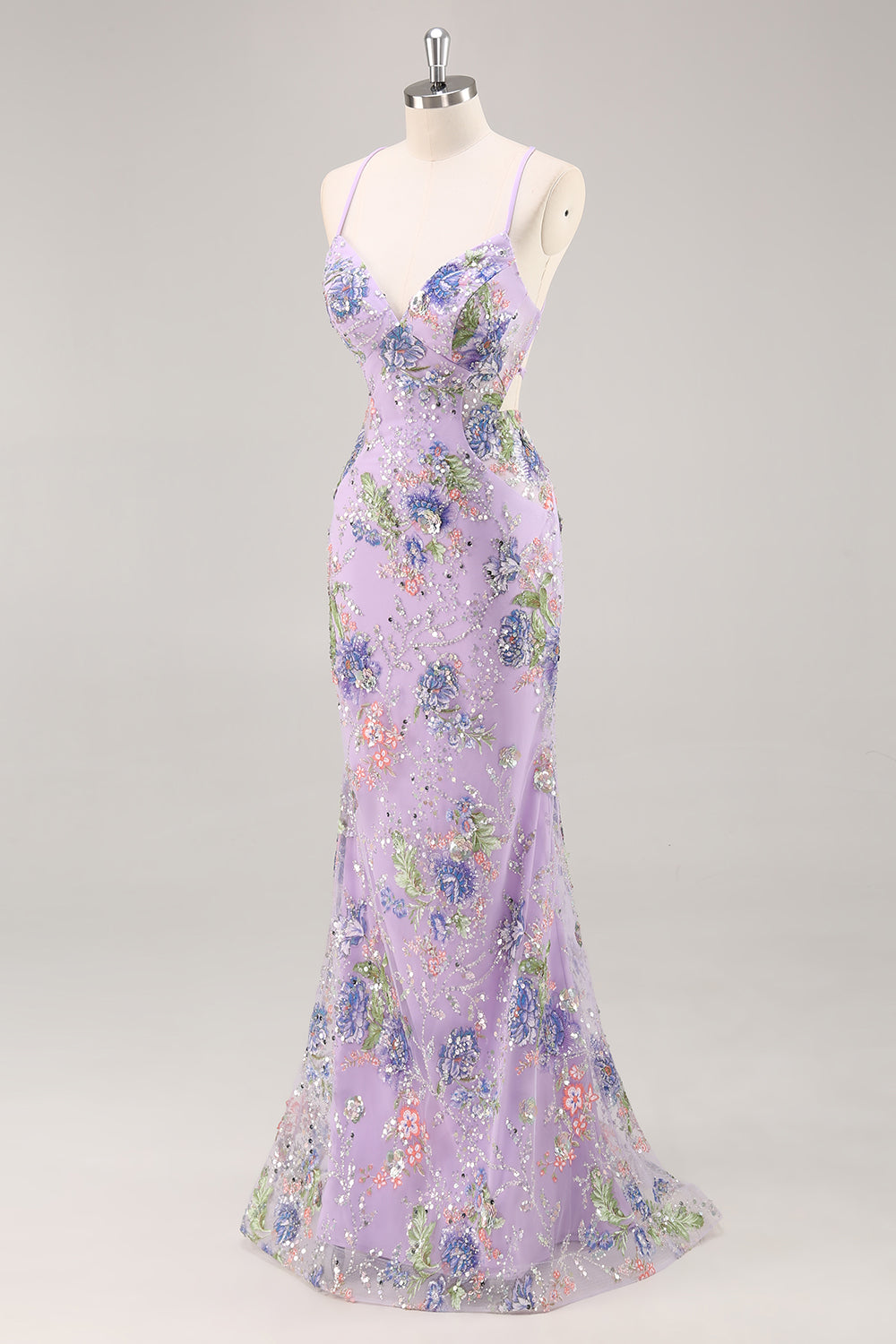Sequins Mermaid Spaghetti Straps Pink Prom Dress with Appliques