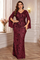Glitter Black A Line V Neck Plus Size Maxi Wedding Guest Dress