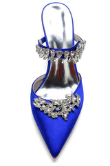 Royal Blue Pointed Toe Rhinestone Stiletto Sandals