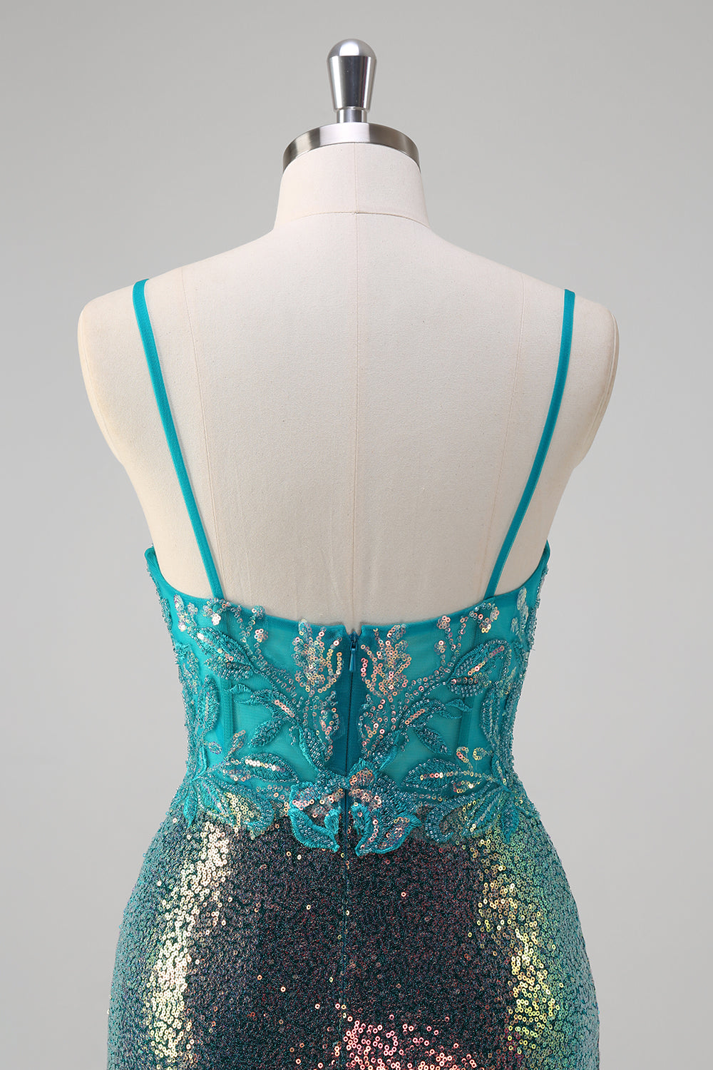 Sparkly Peacock Green Mermaid Slit Floor Length Prom Dress