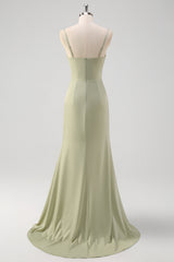 Sage Pleated Corset Mermaid Maxi Prom Dress with Slit