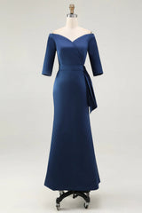 Navy Mermaid Off the Shoulder Mother of The Bride Dress