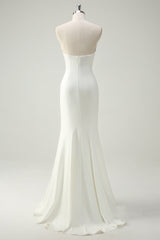 Sparkly White Floral Strapless Mermaid Long Prom Dress