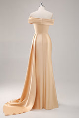 Champagne One Shoulder Satin Formal Dress with Sash