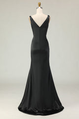 Mermaid Black&White Deep V Neck Long Gala Dress