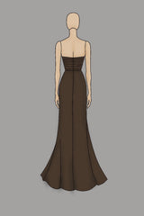 Coffee Strapless Sheath Ruched Gala Dress