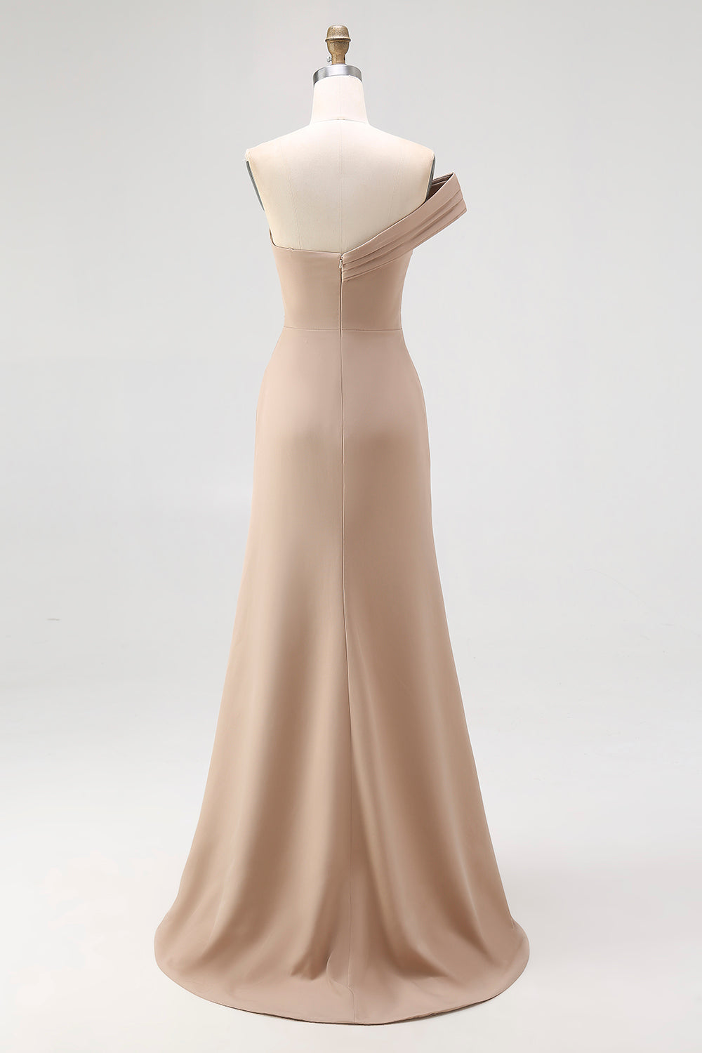 Light Khaki One Shoulder Sheath Pleated Satin Gala Dress