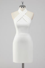 White Halter Short Tight Graduation Dress