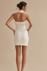 White Halter Short Tight Graduation Dress