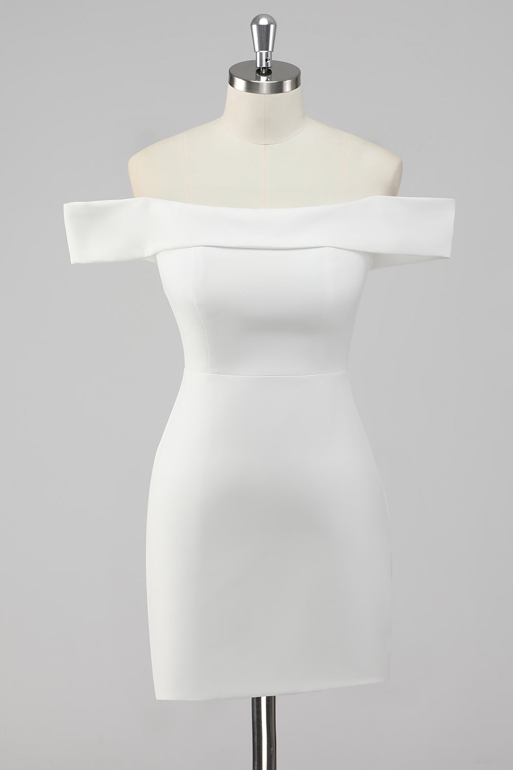 Simple Sheath Off the Shoulder Satin Short White Graduation Dress
