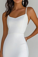 Spaghetti Straps Chiffon White Mermaid Long Engagement Dress