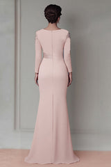 Blush Appliqued Long Sleeve Sheath Mother Of The Bride Dress with Sash