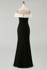Off the Shoulder Black Matte Satin Mermaid Formal Dress