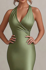 Green Halter Mermaid Long Formal Dress
