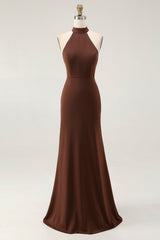 Coffee Mermaid Halter Long Formal Dress