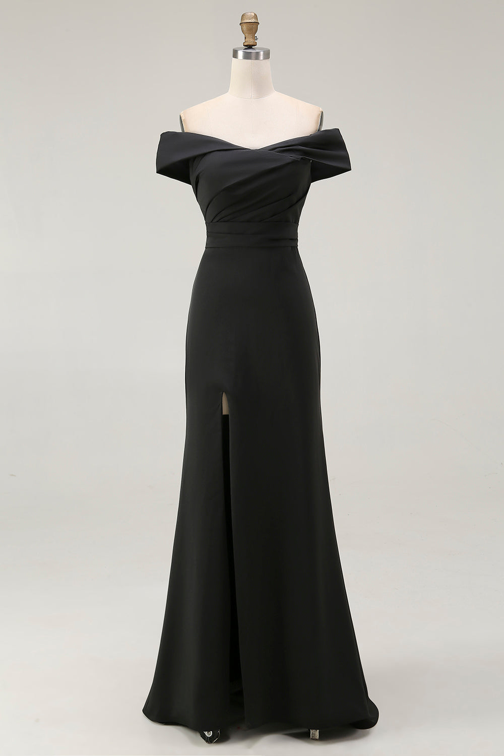 Off The Shoulder Mermaid Long Black Tie Dress With Slit