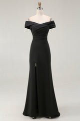 Off The Shoulder Mermaid Long Black Tie Dress With Slit