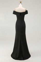Off The Shoulder Mermaid Long Black Tie Dress With Slit